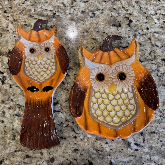 Cracker Barrel Owls Spoon rest and small plate fall autumn no flaws - Picture 1 of 1